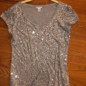 Silver Sequin Grey Women’s T Shirt Petite Small